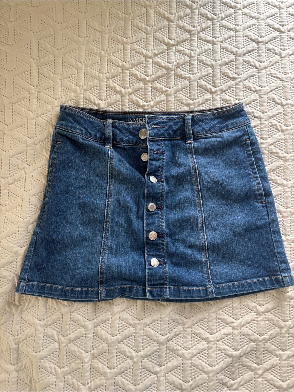 American Eagle Outfitters Blue Button-Front Denim Mini Skirt